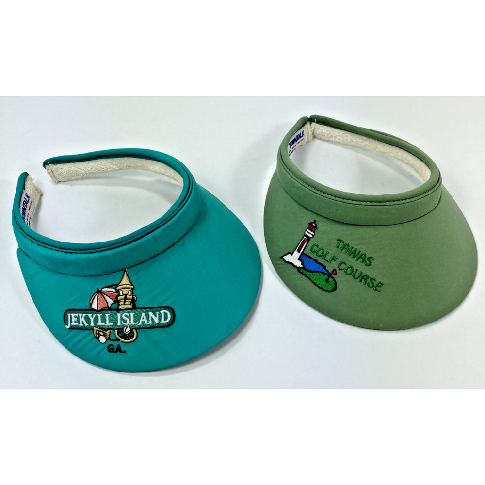 2 Vintage Golf Visors Jekyl Island Tawas Golf Course Towntalk Made in USA